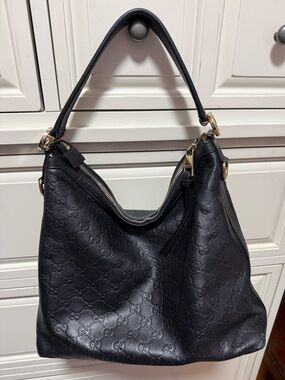Gucci Guccissima Black Leather Miss GG Hobo Bag